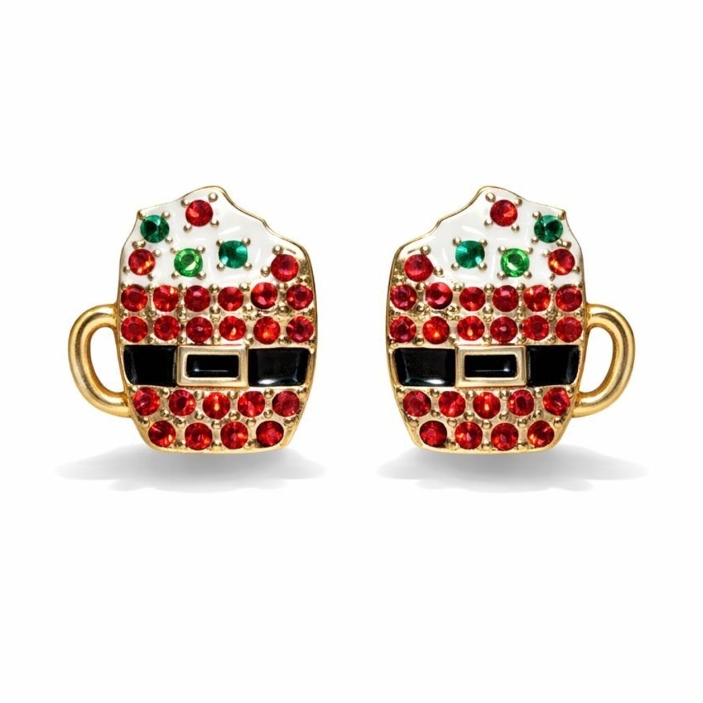 Festive Santa Mug Earrings - Red, Green, Black, Gold.